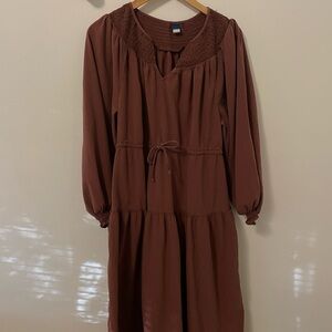 Boho cotton long Sleeve Brown Dress